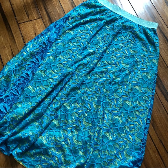 turquoise blue and yellow lace Lucy maxi skirt - Picture 1 of 6